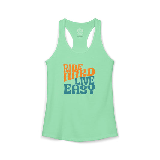 Ride Hard Live Easy Racerback Tank | Next Level 1533 Ideal Racerback | Cycling Lifestyle Tank Top | Women’s Bike Tank