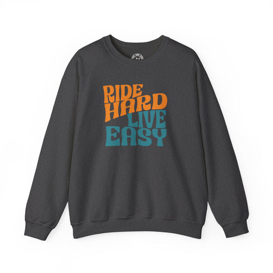 Ride Hard Live Easy Sweatshirt | Gildan 18000 Heavy Blend | Cycling Lifestyle Crewneck | Bike Mindset Pullover