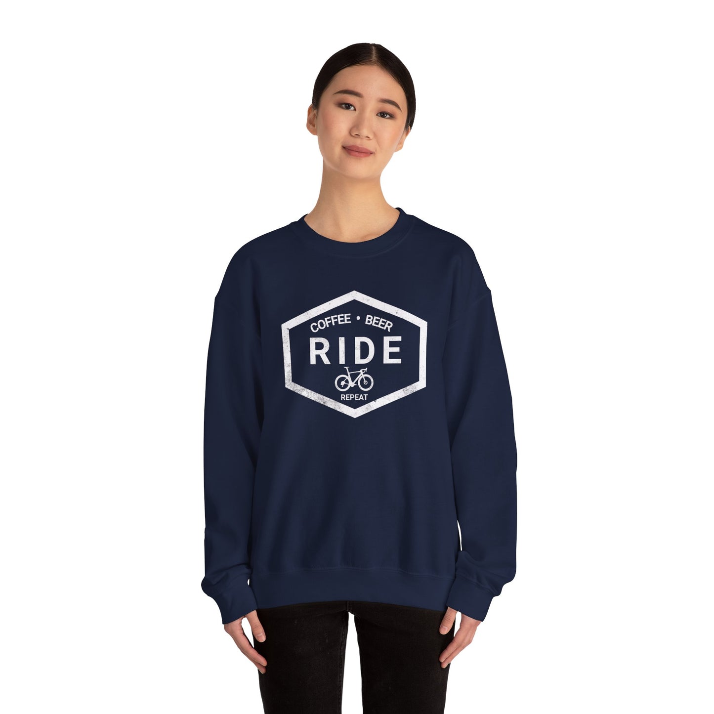 Coffee Ride Beer Repeat Sweatshirt | Gildan 18000 Heavy Blend | Cycling Lifestyle Crewneck | Bike Pullover