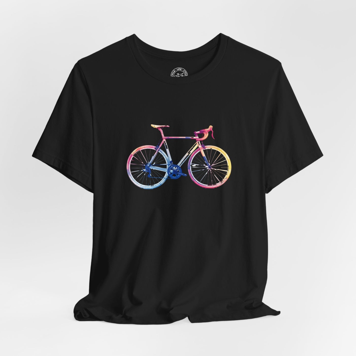 Colorful Bicycle T-Shirt | Bella + Canvas 3001 | Artistic Cycling Shirt | Rainbow Bike Graphic Tee | Not a Racer
