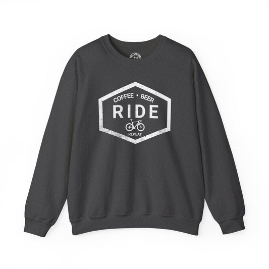 Coffee Ride Beer Repeat Sweatshirt | Gildan 18000 Heavy Blend | Cycling Lifestyle Crewneck | Bike Pullover