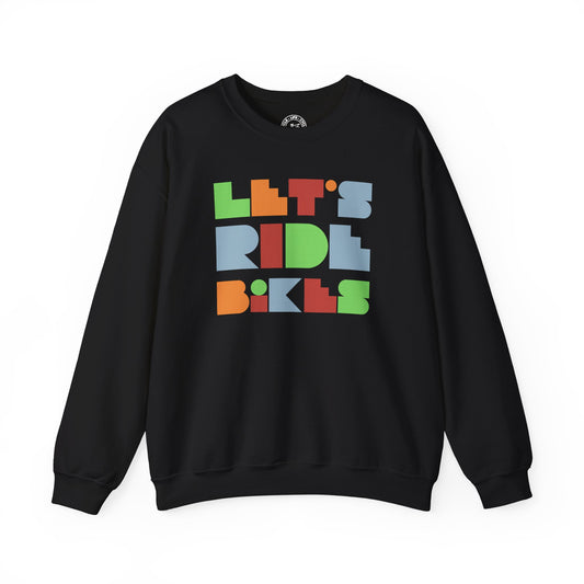 Let’s Ride Bikes Sweatshirt – Geometric Cycling Graphic Unisex Gildan 18000 Crewneck | Casual Bike Life Apparel