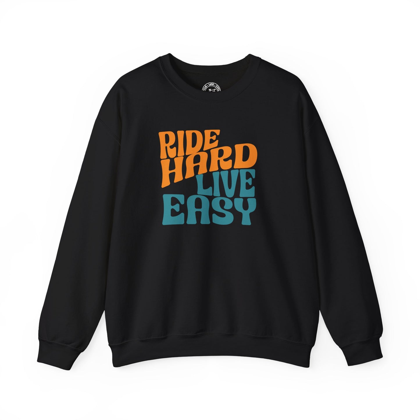 Ride Hard Live Easy Sweatshirt | Gildan 18000 Heavy Blend | Cycling Lifestyle Crewneck | Bike Mindset Pullover