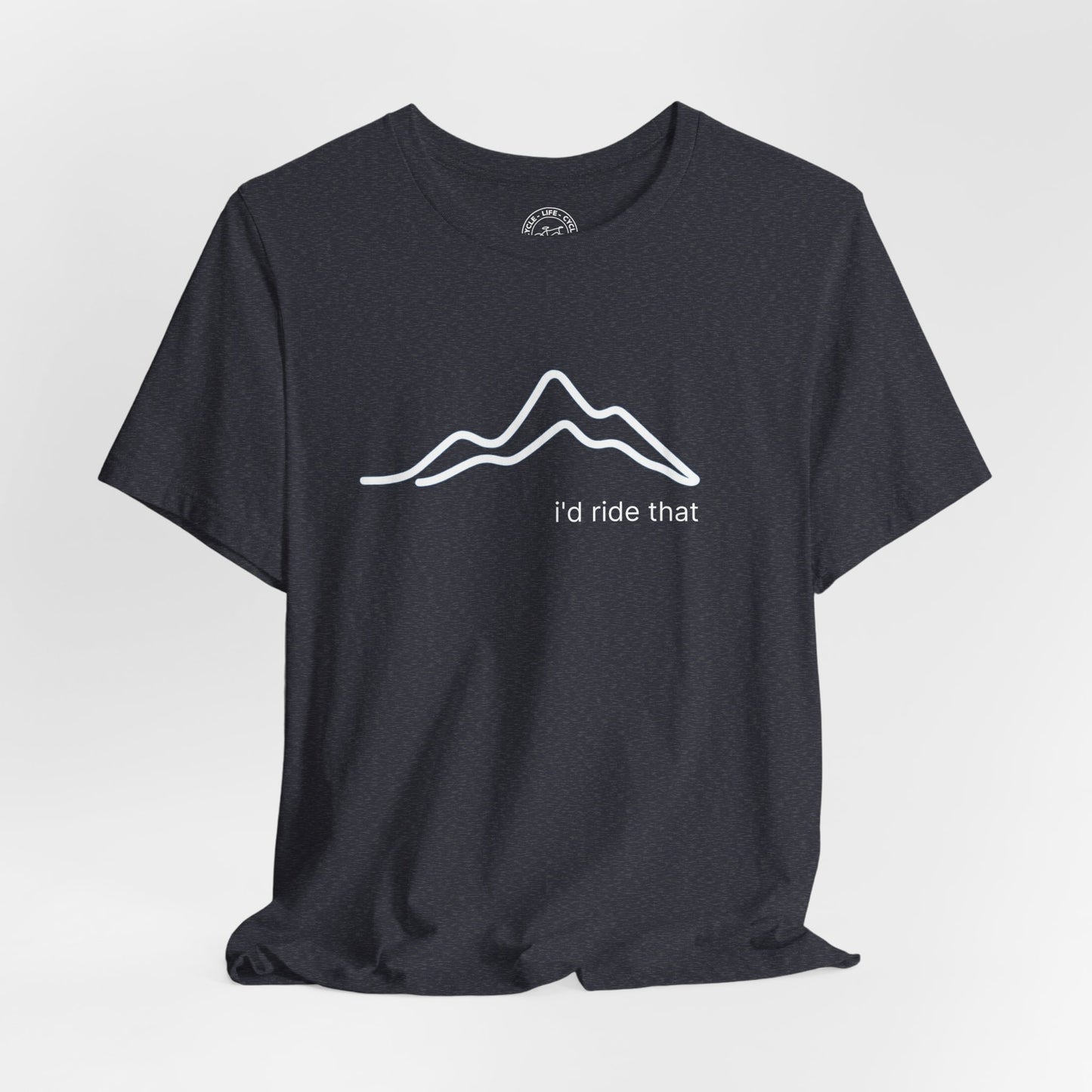 I’d Ride That Cycling T-Shirt | Bella + Canvas 3001 | Minimal Mountain Line Art Bike Shirt | Not a Racer Cycling Tee
