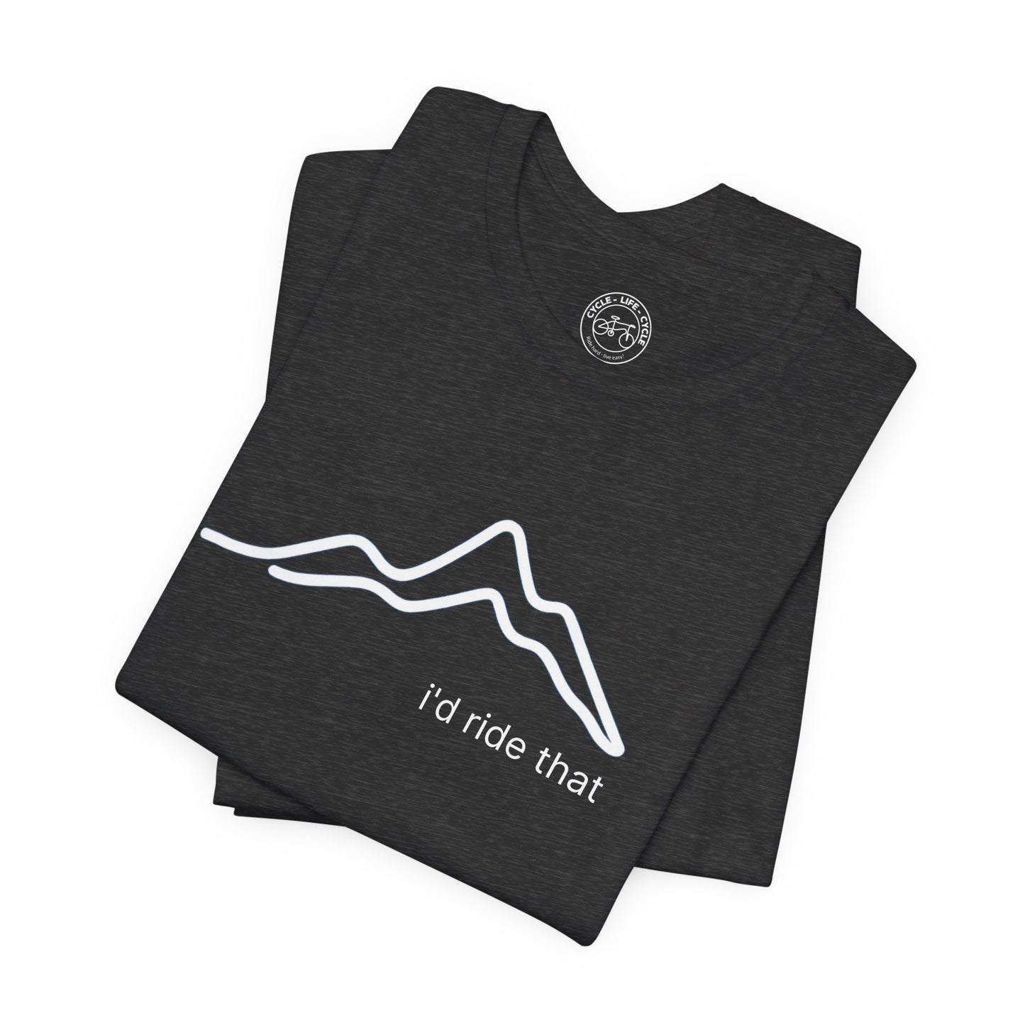 I’d Ride That Cycling T-Shirt | Bella + Canvas 3001 | Minimal Mountain Line Art Bike Shirt | Not a Racer Cycling Tee