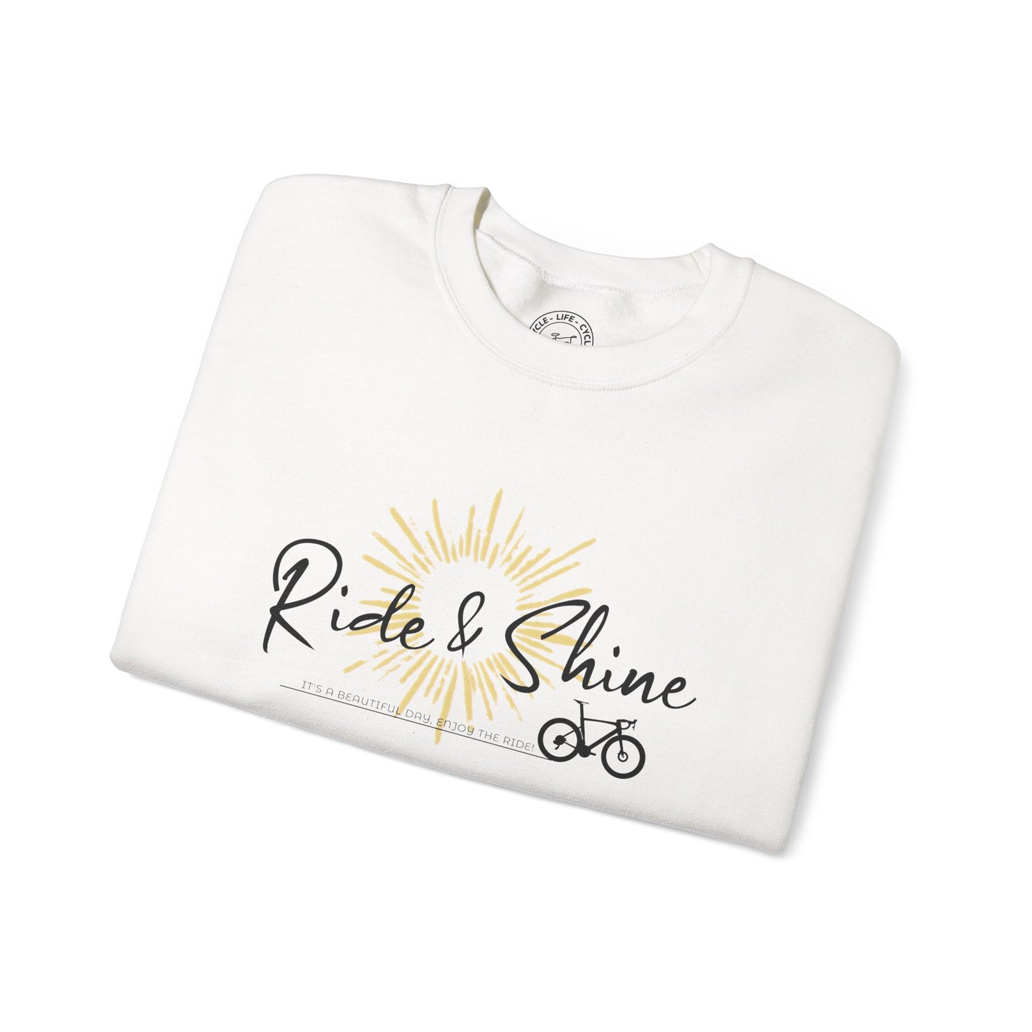 Ride & Shine Cycling Sweatshirt | Gildan 18000 Heavy Blend | Sunrise Bike Crewneck | Cycling Lifestyle Pullover