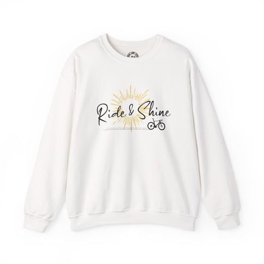 Ride & Shine Cycling Sweatshirt | Gildan 18000 Heavy Blend | Sunrise Bike Crewneck | Cycling Lifestyle Pullover