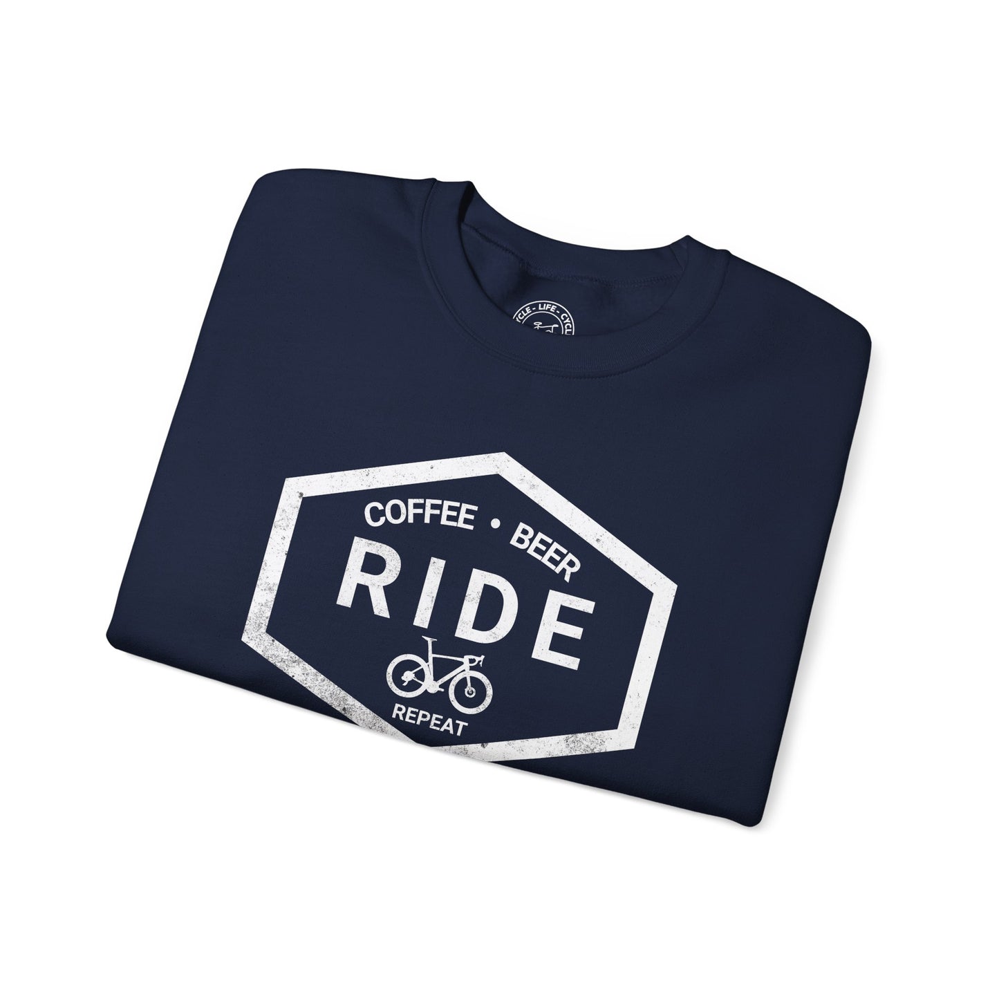 Coffee Ride Beer Repeat Sweatshirt | Gildan 18000 Heavy Blend | Cycling Lifestyle Crewneck | Bike Pullover