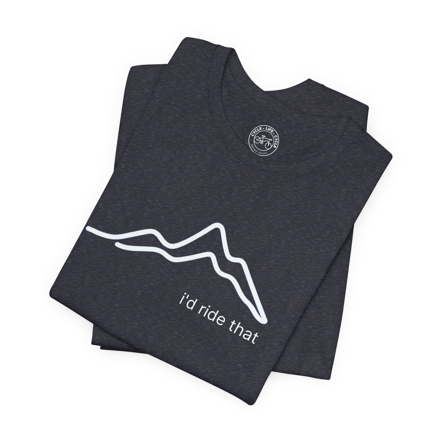 I’d Ride That Cycling T-Shirt | Bella + Canvas 3001 | Minimal Mountain Line Art Bike Shirt | Not a Racer Cycling Tee