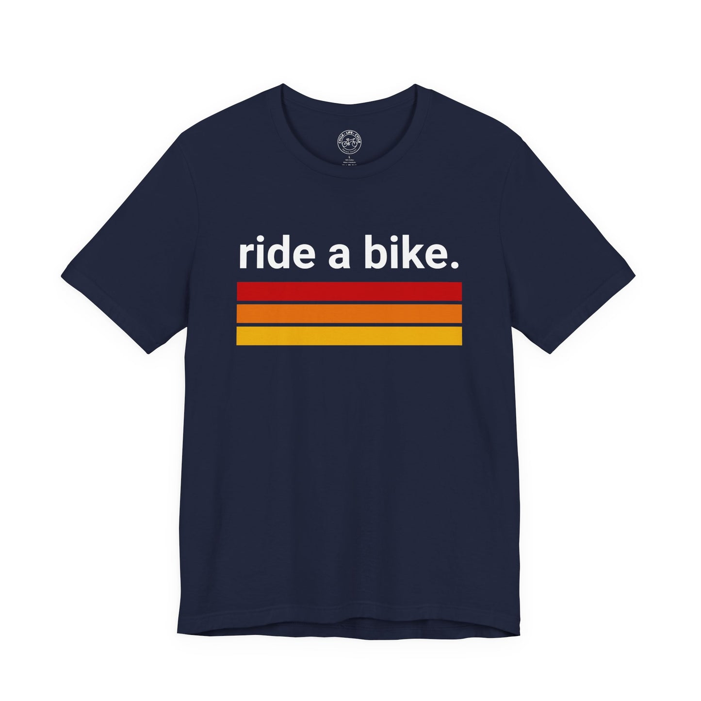 Ride a Bike T-Shirt | Bella + Canvas 3001 | Minimalist Cycling Shirt | Retro Stripe Bike Tee | Not a Racer