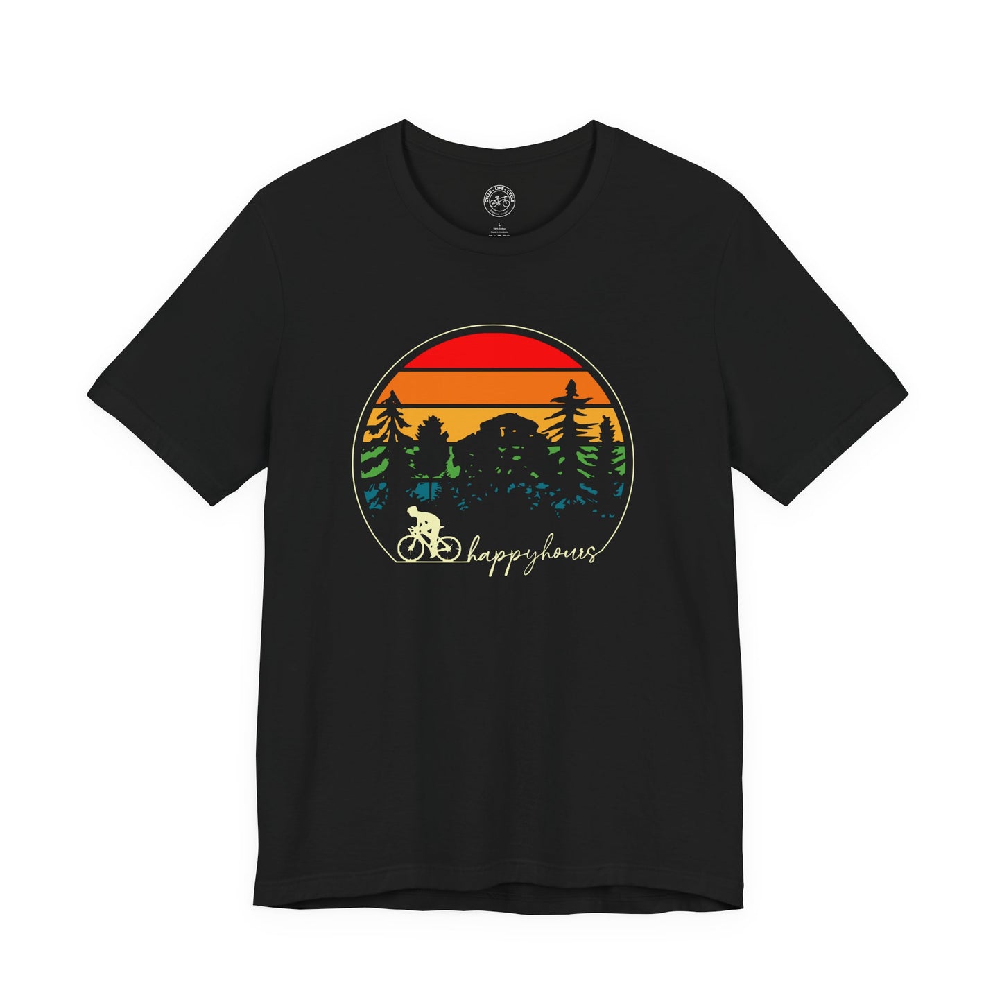 Happy Hours Cycling T-Shirt | Bella + Canvas 3001 | Sunset Bike Shirt | Cycling Lifestyle Tee | Not a Racer