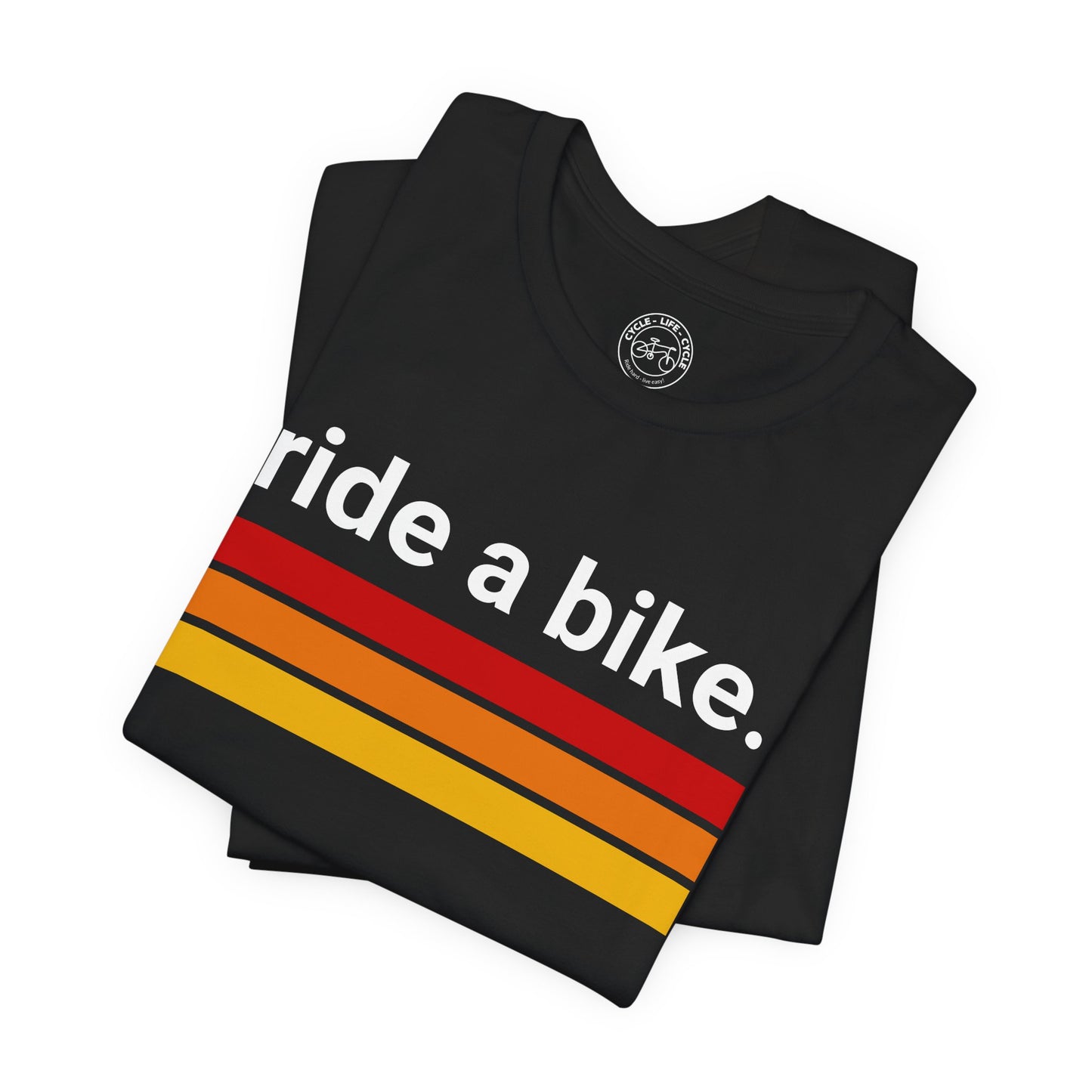 Ride a Bike T-Shirt | Bella + Canvas 3001 | Minimalist Cycling Shirt | Retro Stripe Bike Tee | Not a Racer