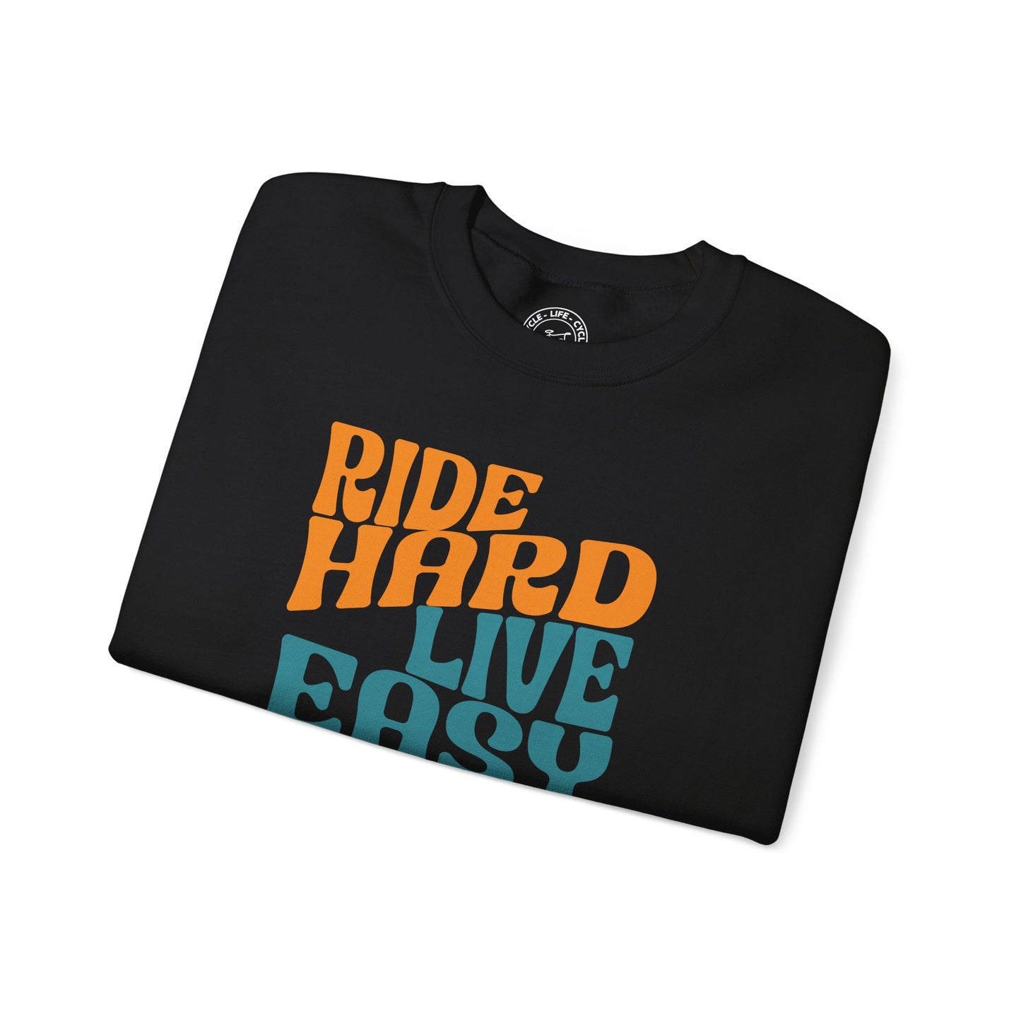 Ride Hard Live Easy Sweatshirt | Gildan 18000 Heavy Blend | Cycling Lifestyle Crewneck | Bike Mindset Pullover