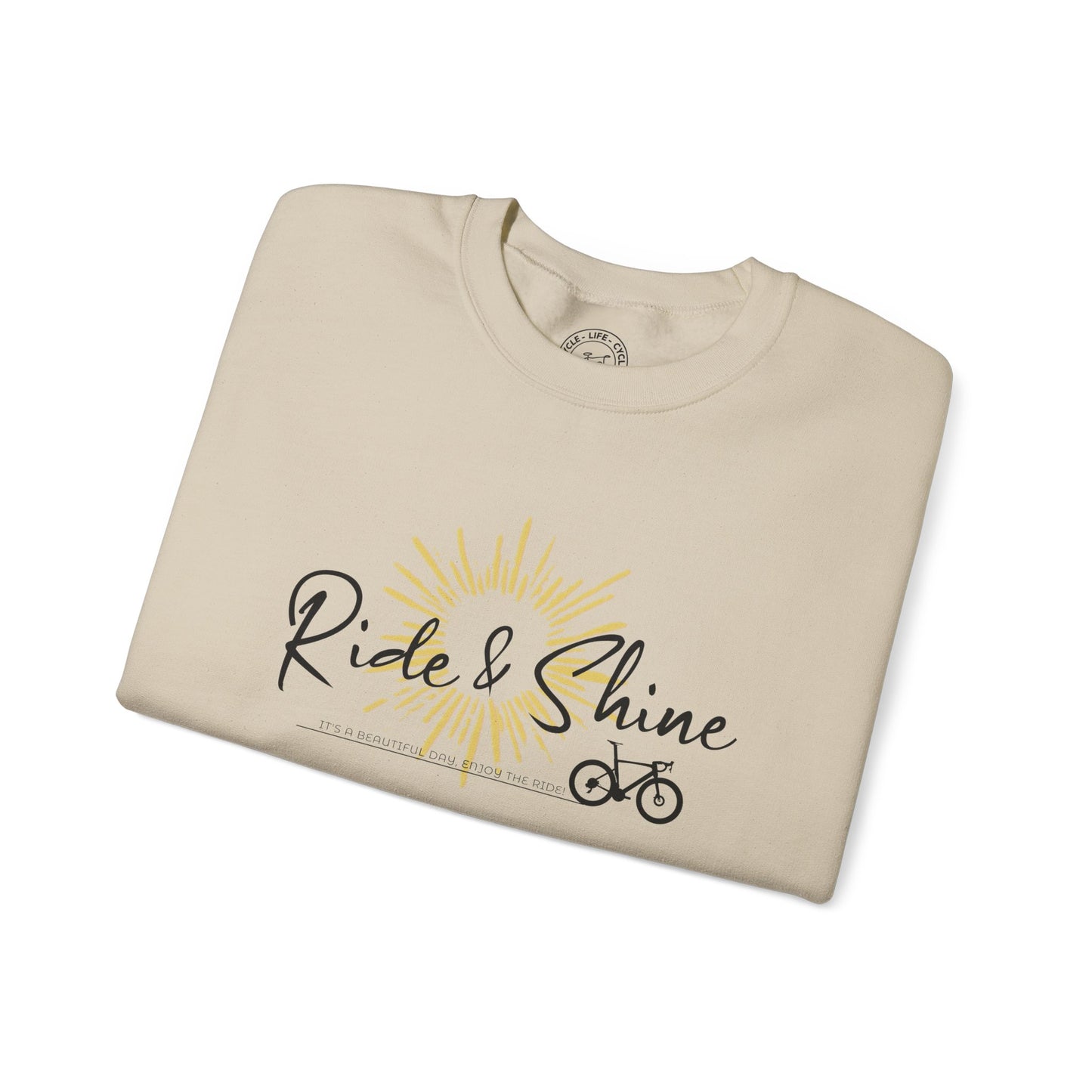 Ride & Shine Cycling Sweatshirt | Gildan 18000 Heavy Blend | Sunrise Bike Crewneck | Cycling Lifestyle Pullover