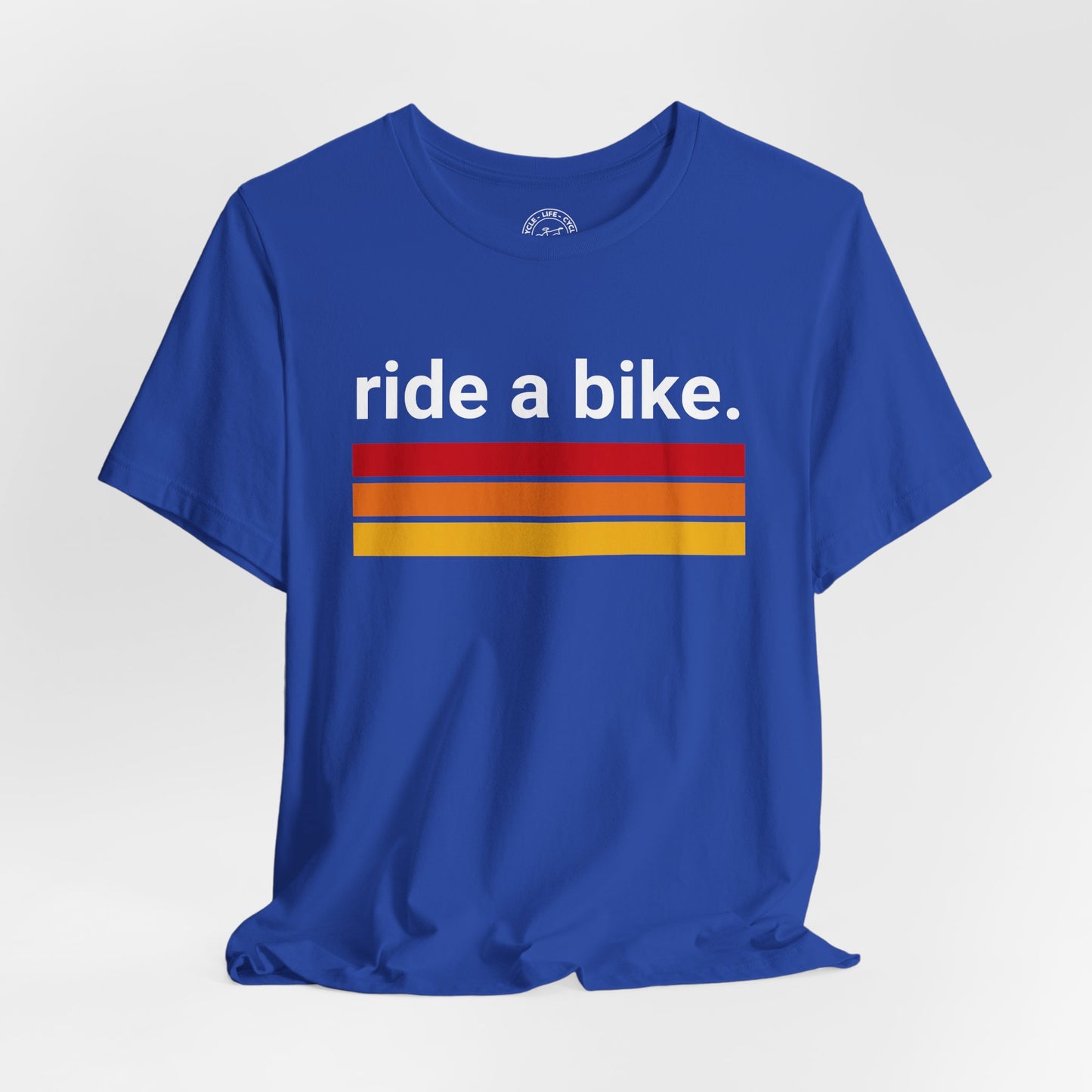 Ride a Bike T-Shirt | Bella + Canvas 3001 | Minimalist Cycling Shirt | Retro Stripe Bike Tee | Not a Racer