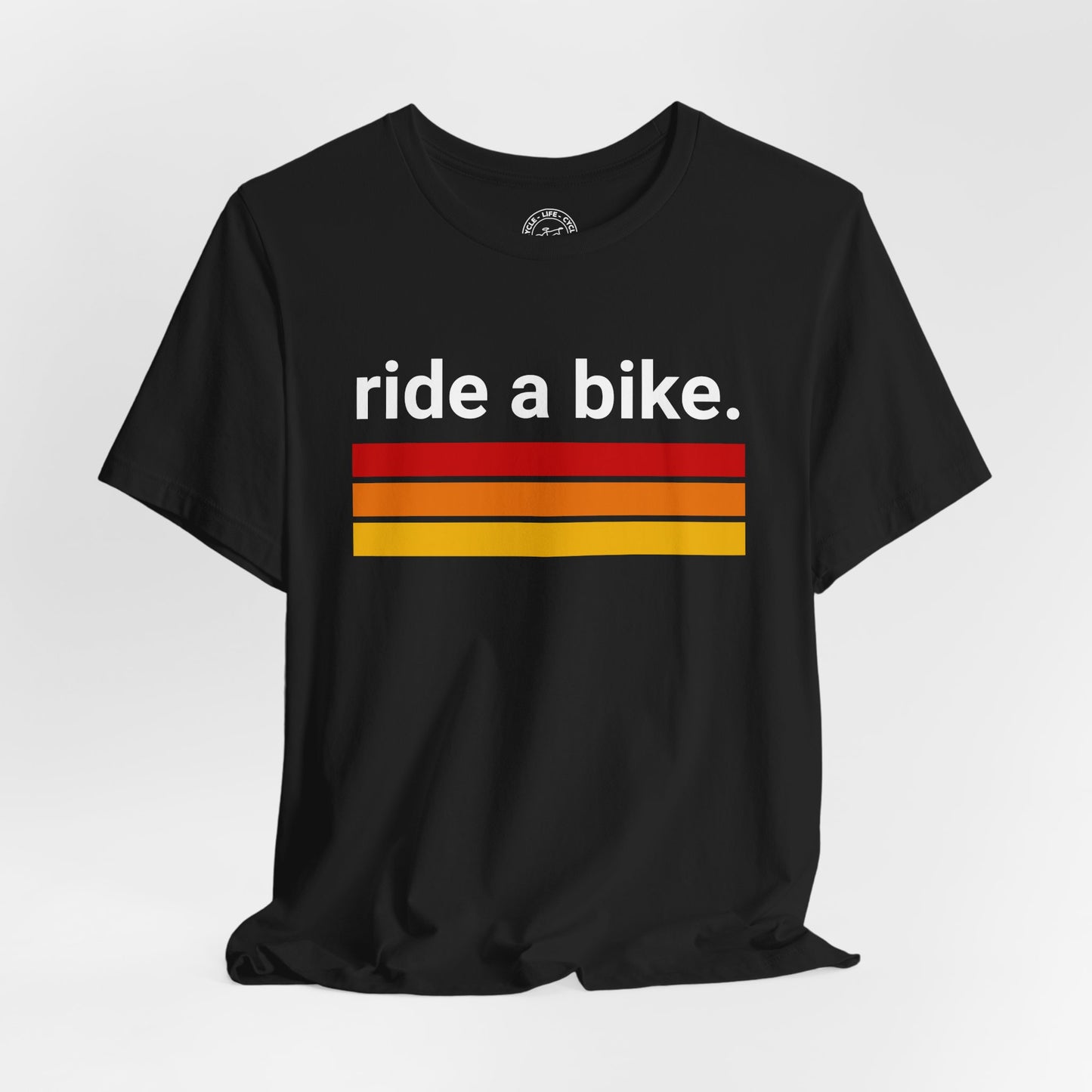 Ride a Bike T-Shirt | Bella + Canvas 3001 | Minimalist Cycling Shirt | Retro Stripe Bike Tee | Not a Racer