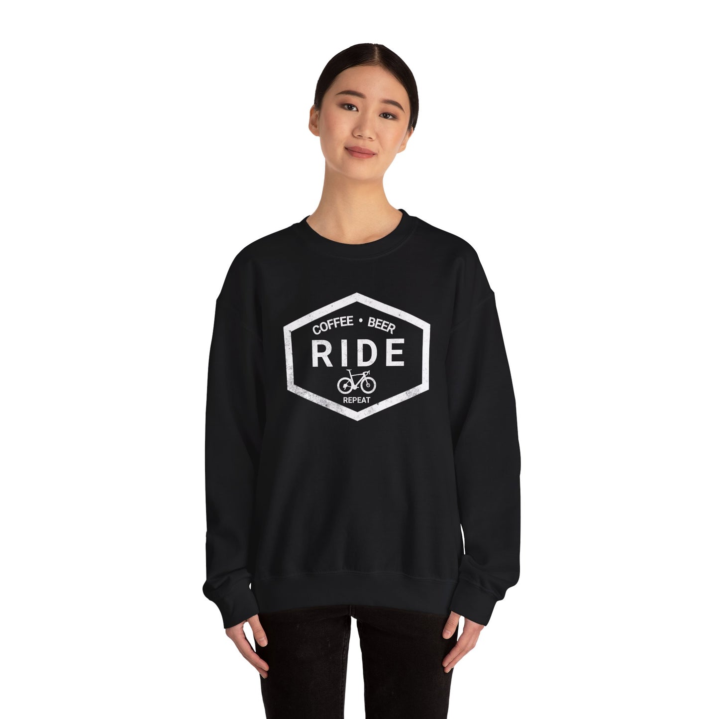 Coffee Ride Beer Repeat Sweatshirt | Gildan 18000 Heavy Blend | Cycling Lifestyle Crewneck | Bike Pullover