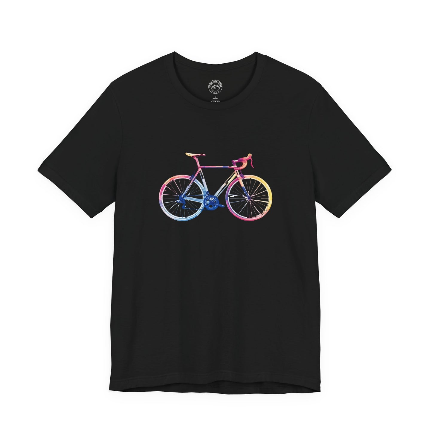 Colorful Bicycle T-Shirt | Bella + Canvas 3001 | Artistic Cycling Shirt | Rainbow Bike Graphic Tee | Not a Racer