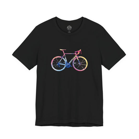 Colorful Bicycle T-Shirt | Bella + Canvas 3001 | Artistic Cycling Shirt | Rainbow Bike Graphic Tee | Not a Racer