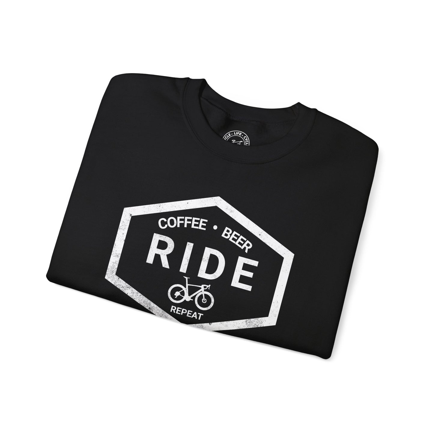Coffee Ride Beer Repeat Sweatshirt | Gildan 18000 Heavy Blend | Cycling Lifestyle Crewneck | Bike Pullover