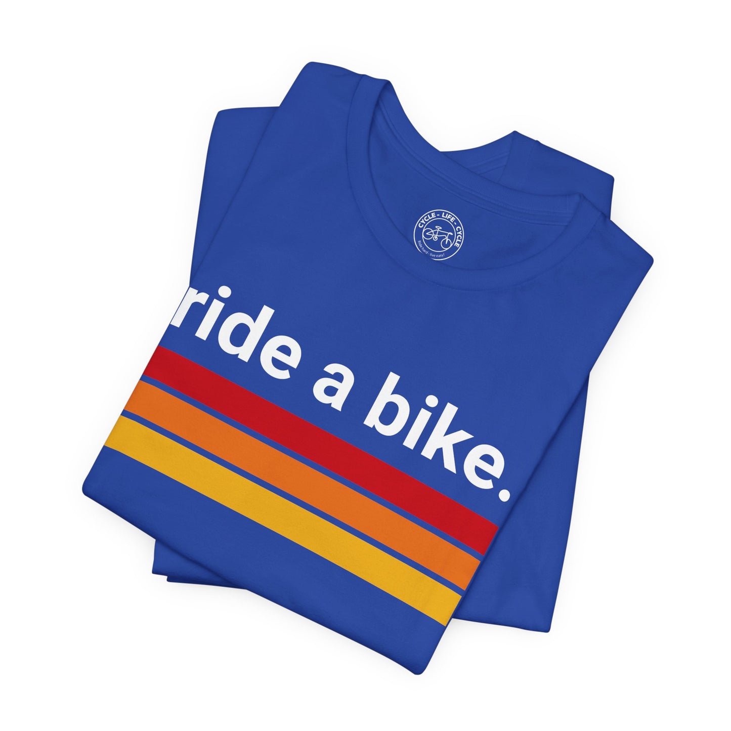 Ride a Bike T-Shirt | Bella + Canvas 3001 | Minimalist Cycling Shirt | Retro Stripe Bike Tee | Not a Racer