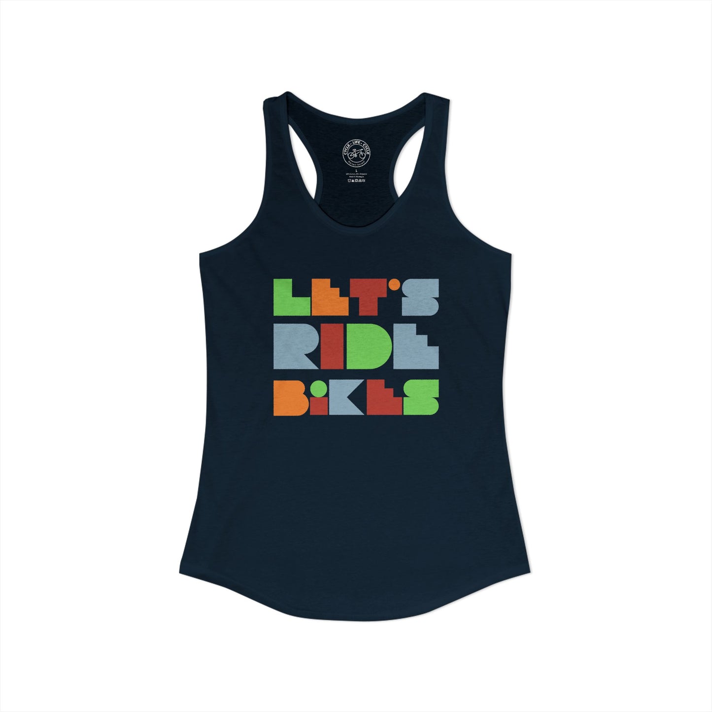 Let’s Ride Bikes Racerback Tank – Women’s Geometric Cycling Graphic | Lightweight Bike Life Tank Top