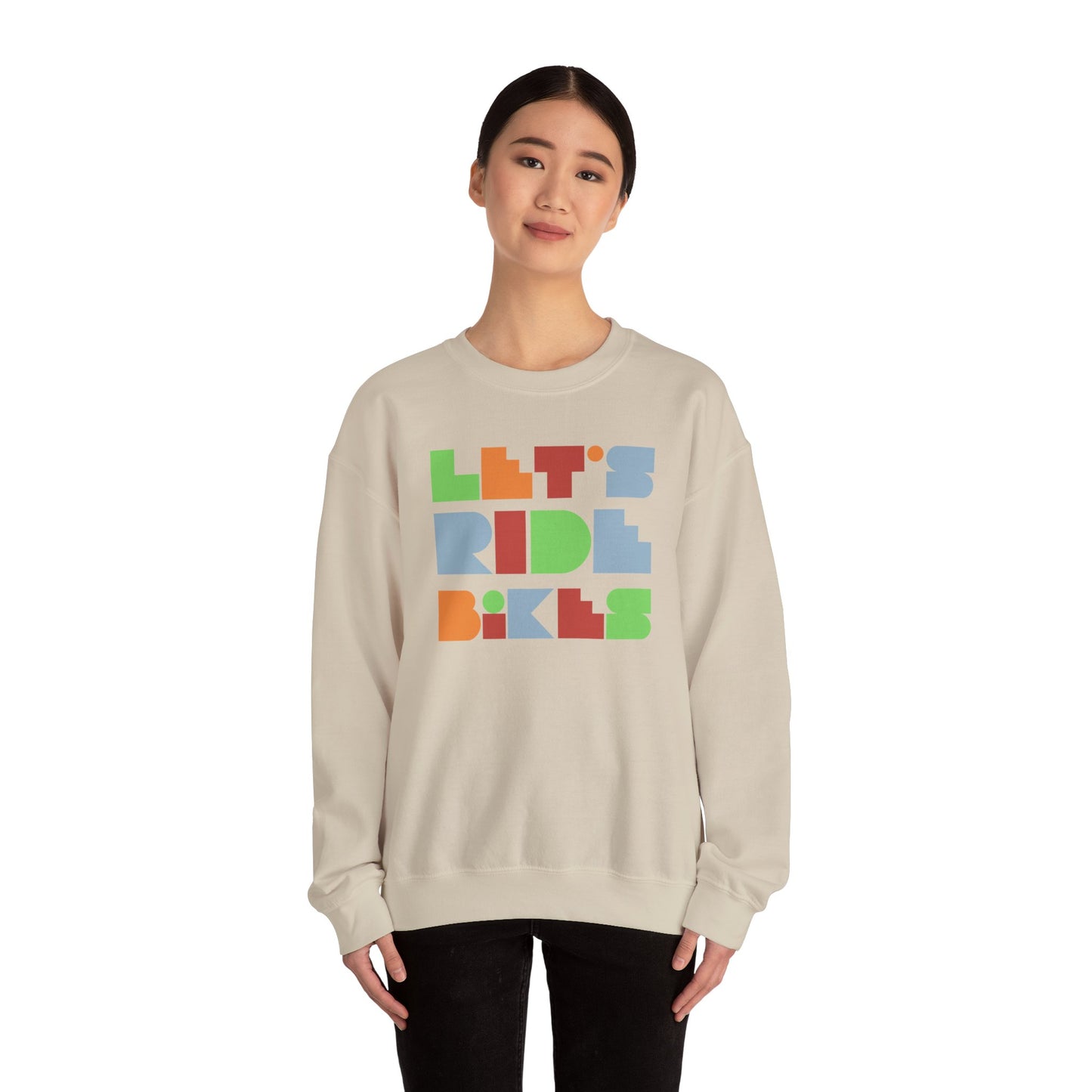 Let’s Ride Bikes Sweatshirt – Geometric Cycling Graphic Unisex Gildan 18000 Crewneck | Casual Bike Life Apparel