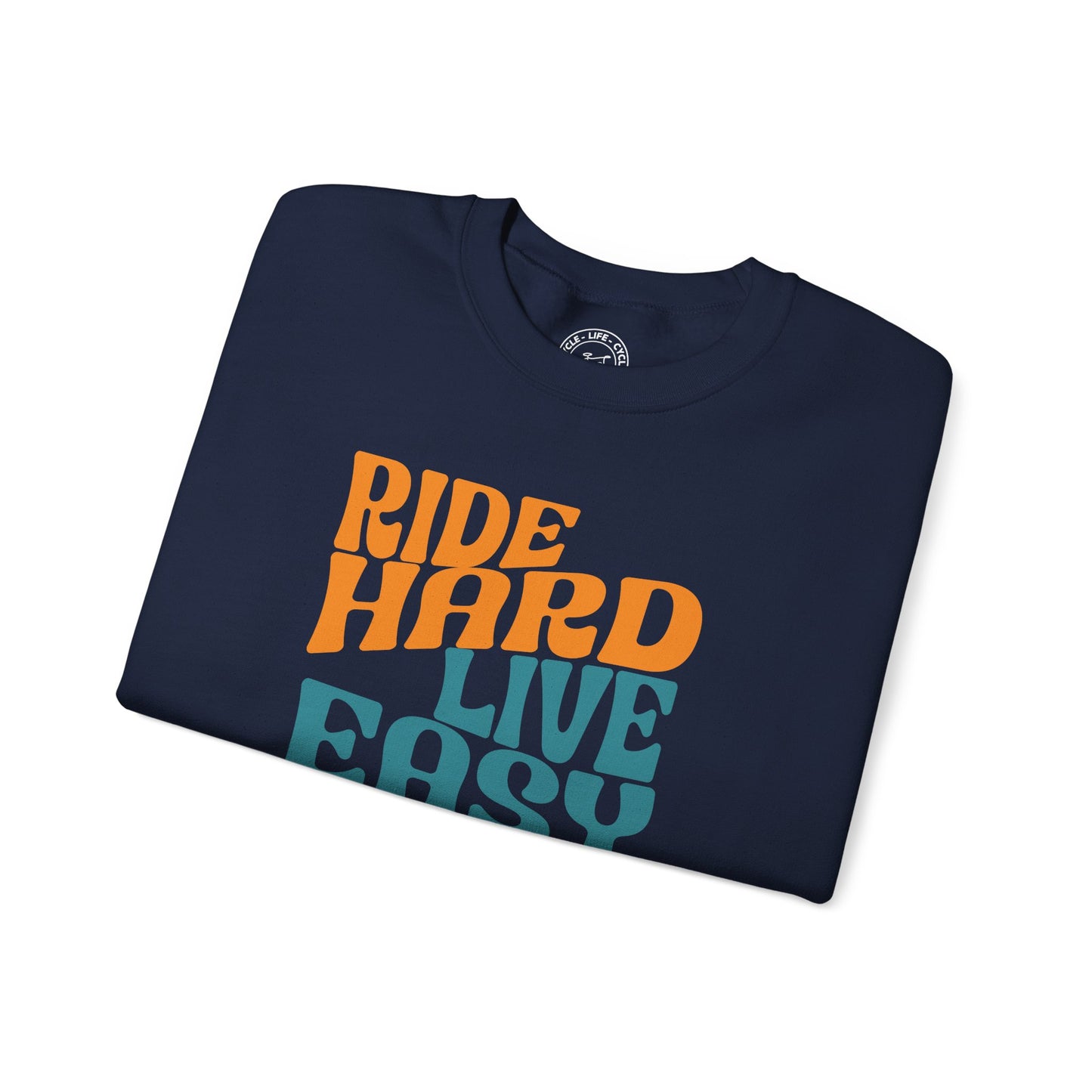 Ride Hard Live Easy Sweatshirt | Gildan 18000 Heavy Blend | Cycling Lifestyle Crewneck | Bike Mindset Pullover