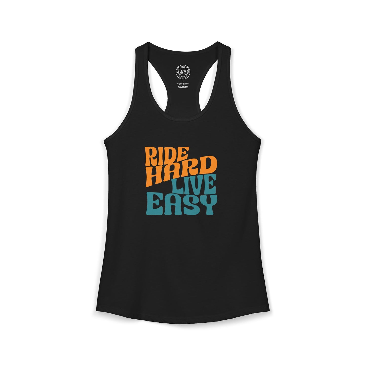 Ride Hard Live Easy Racerback Tank | Next Level 1533 Ideal Racerback | Cycling Lifestyle Tank Top | Women’s Bike Tank