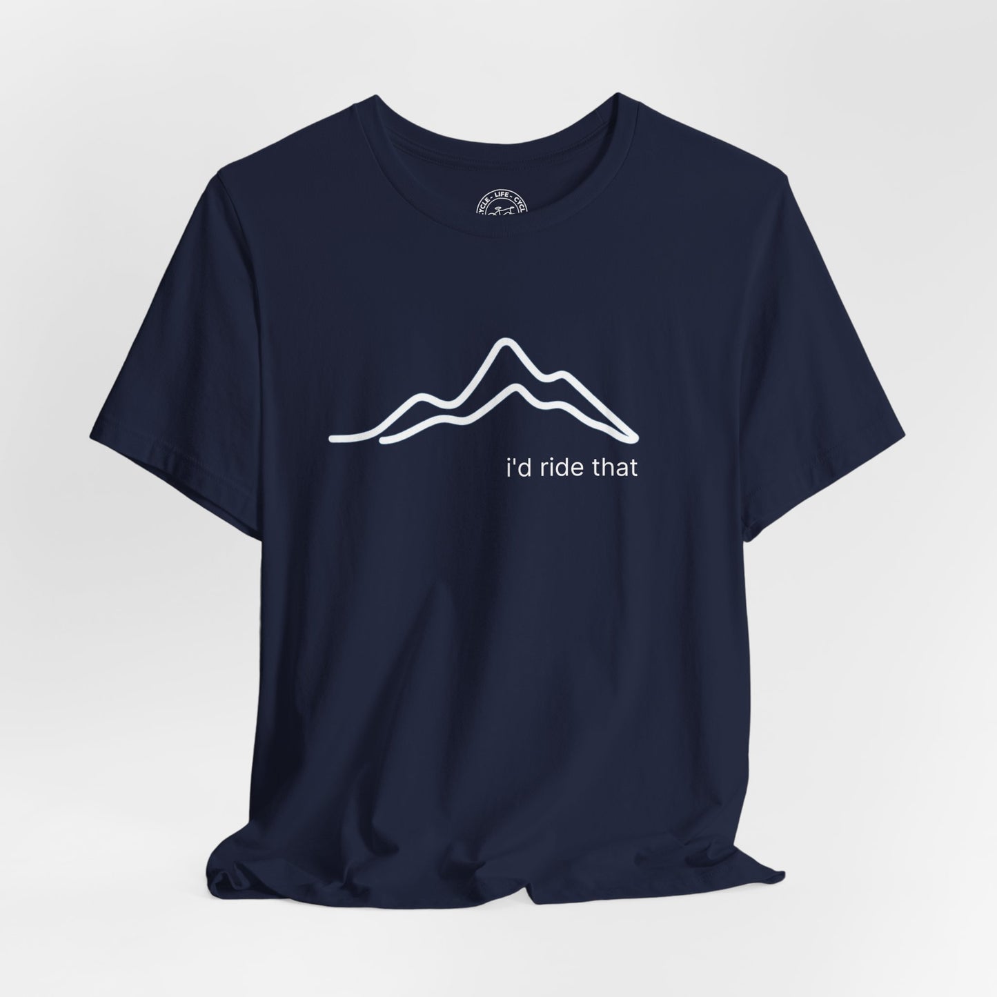 I’d Ride That Cycling T-Shirt | Bella + Canvas 3001 | Minimal Mountain Line Art Bike Shirt | Not a Racer Cycling Tee