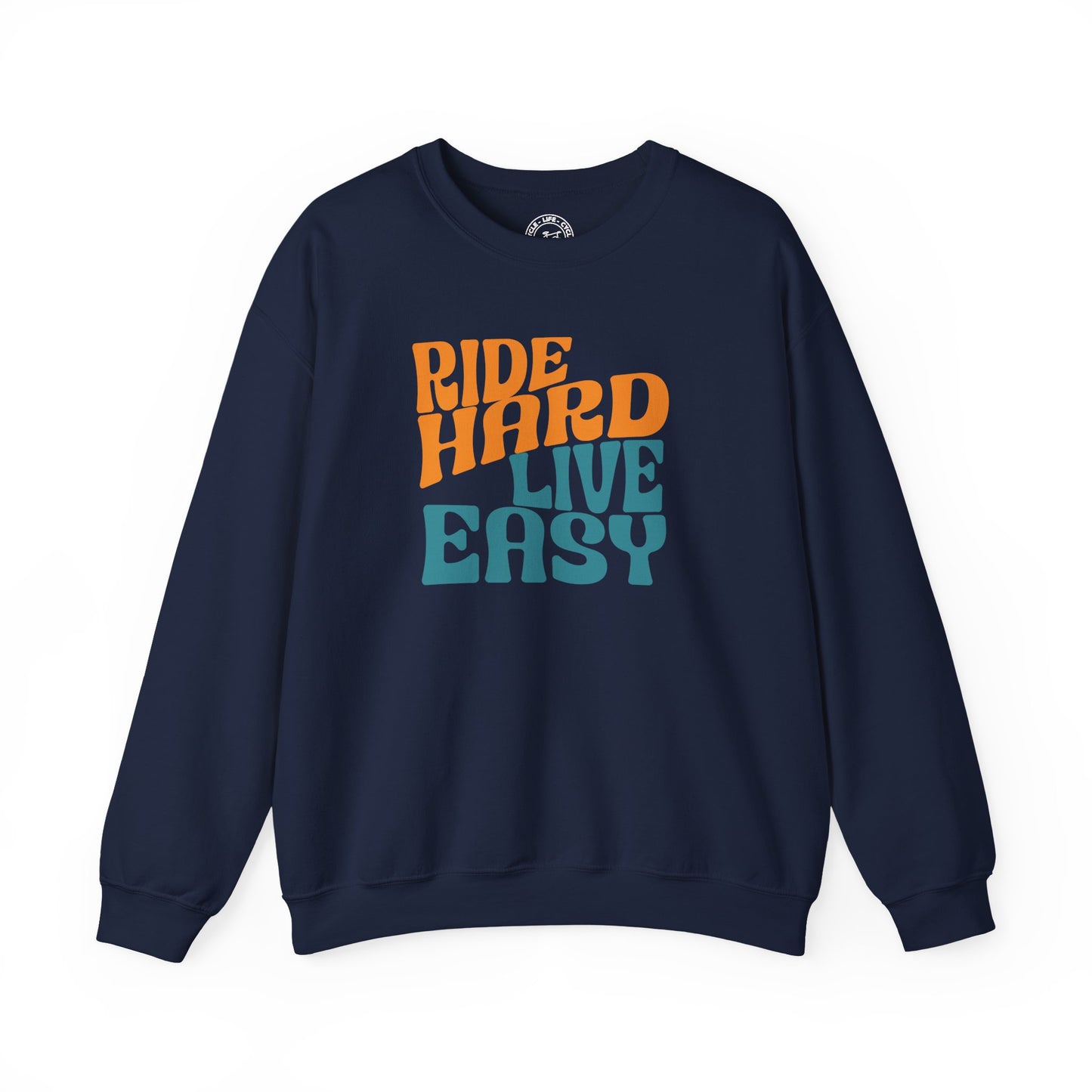 Ride Hard Live Easy Sweatshirt | Gildan 18000 Heavy Blend | Cycling Lifestyle Crewneck | Bike Mindset Pullover