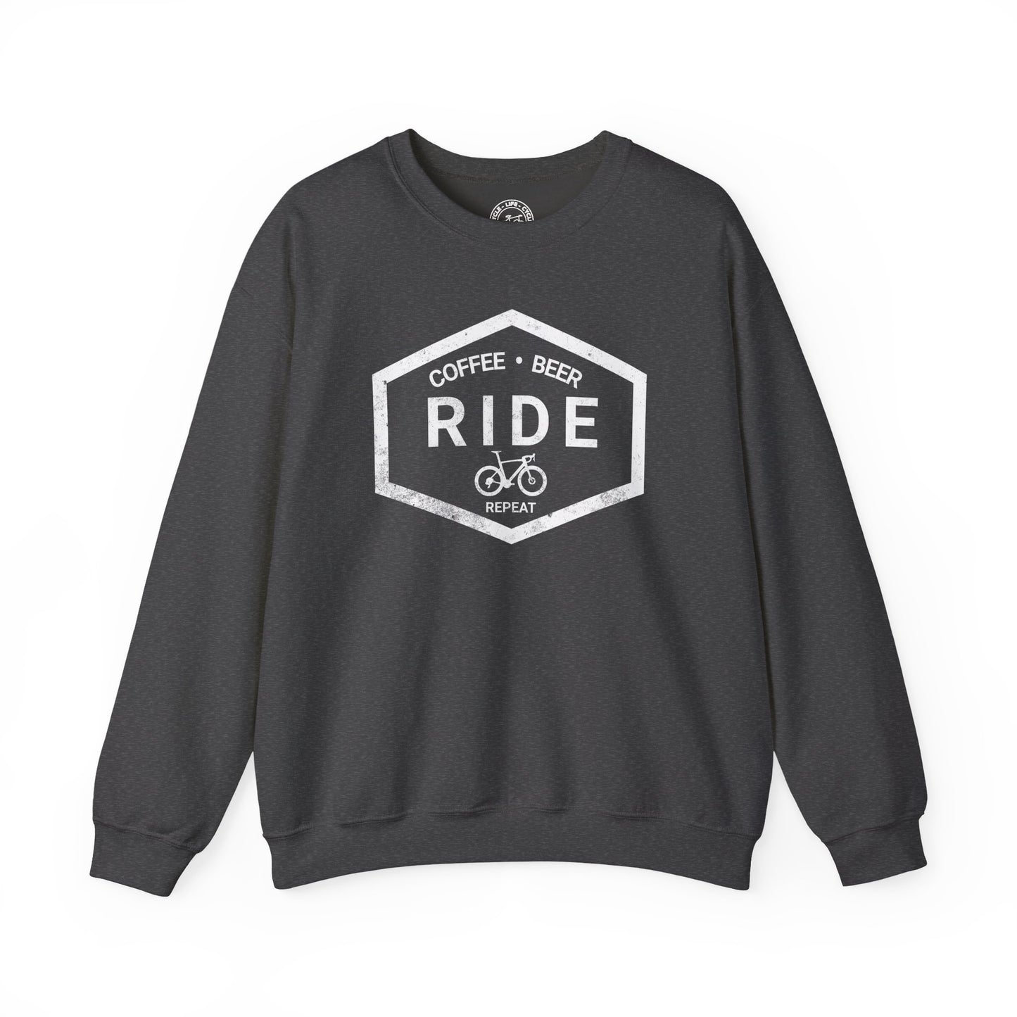 Coffee Ride Beer Repeat Sweatshirt | Gildan 18000 Heavy Blend | Cycling Lifestyle Crewneck | Bike Pullover