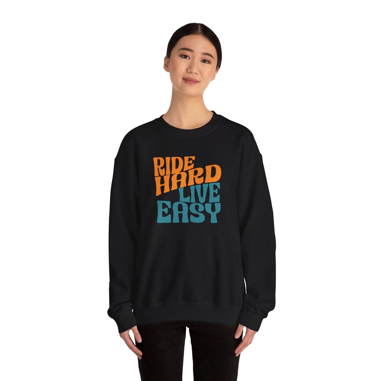 Ride Hard Live Easy Sweatshirt | Gildan 18000 Heavy Blend | Cycling Lifestyle Crewneck | Bike Mindset Pullover