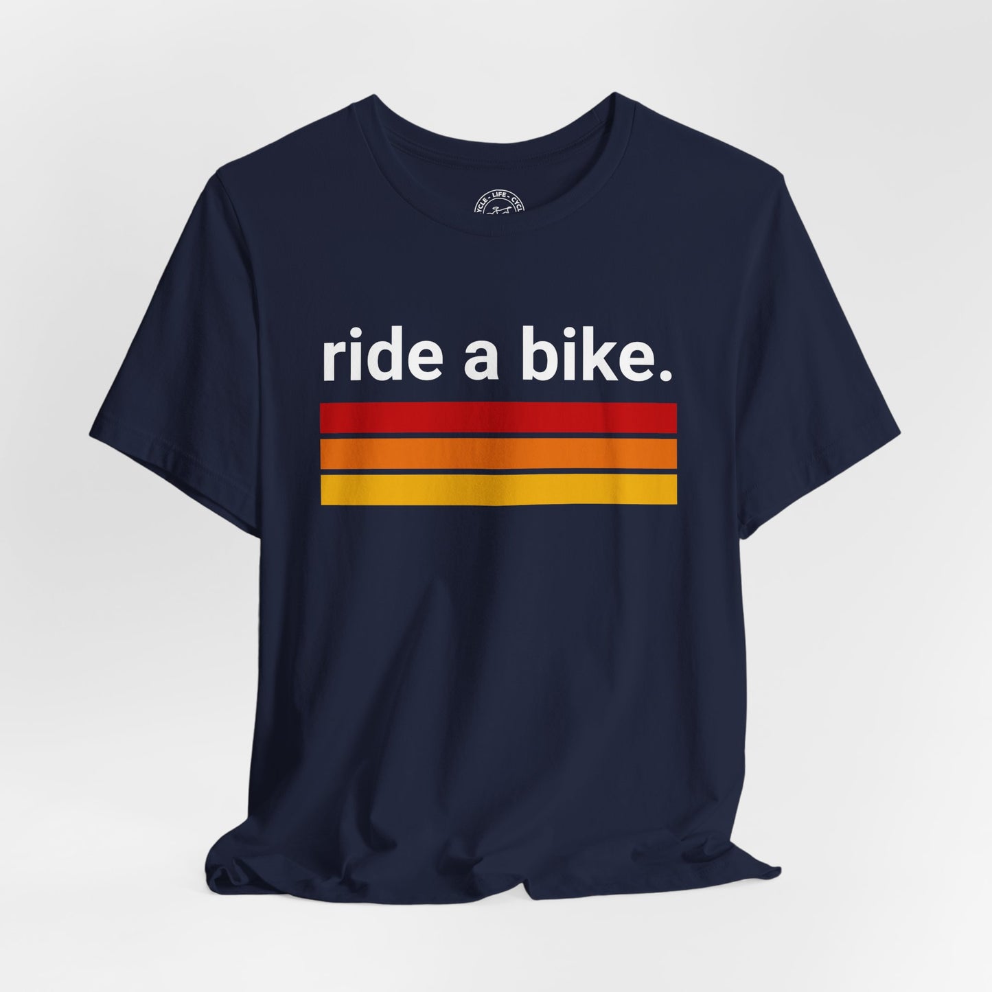Ride a Bike T-Shirt | Bella + Canvas 3001 | Minimalist Cycling Shirt | Retro Stripe Bike Tee | Not a Racer